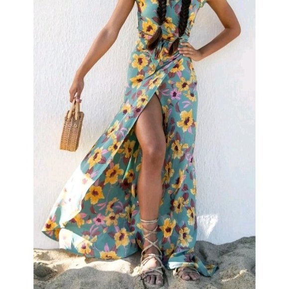 Flynn Skye Dress Anderson Wrap Maxi Dress Twilight Walk Floral Boho Medium NWT - Picture 1 of 14